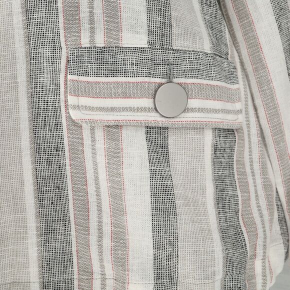 Jones NY Jacket Womens Medium Ivory Gray Linen Blend Mandarin Collar Blazer - Picture 13 of 16